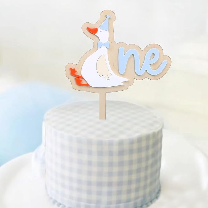 Wooden One Silly Goose 1st Birthday Cake Topper - Silly Goose First Birthday Decorations,Baby Girl 1st Party Decor (blue1)