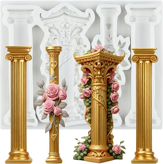 European Vintage Roman Column Silicone Mold Baroque Relief Pattern Pillar Fondant Molds for Cake Decorating Cupcake Topper Candy Polymer Clay Chocolate Gum Paste