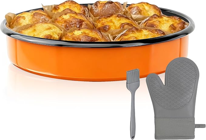 10 Inch Enamel Round Roasting Pan Deep Baking Dish for Chicken Pizza & Bread Heat Resistance Easy-To-Clean Bakeware Sheet Oven Dishwasher Safe, Birthday Gift Cake Pan