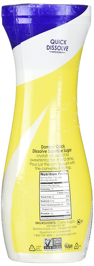 Domino White Sugar Pure Cane Sugar Quick Dissolve Superfine, 12 Ounce Flip Top (2 Pack)