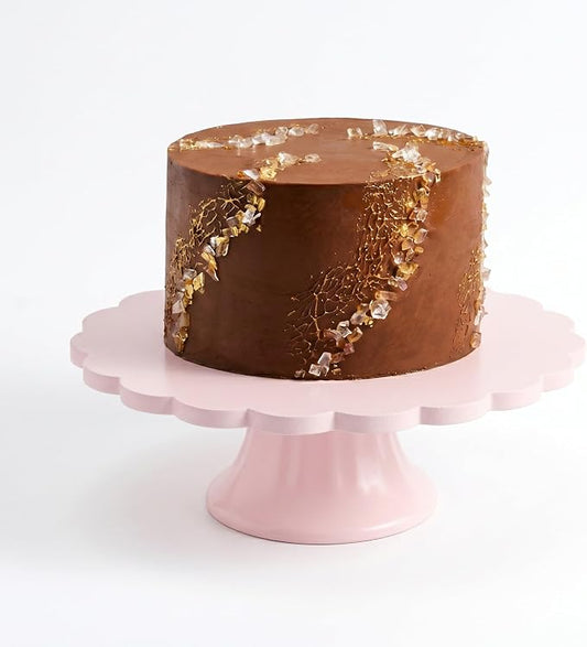 Vesici Pink Wooden Cake Stand Scalloped Reusable Round Cake Stand Dessert Holder for Cupcake Donut Dessert Wedding Baby Shower Party Supply (7.75" L x 7.75" W x 3" H)