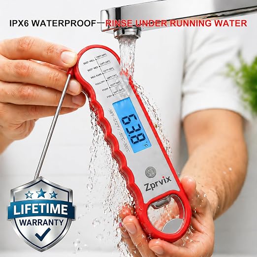 0.5s Instant Read Meat Thermometer Digital, Cooking, ±0.5°F Accuracy | Food Thermometer with Lift-to-Wake, Backlight & Auto-Rotating Display, IPX6 Waterproof for Grill, BBQ, Candy & Kitchen
