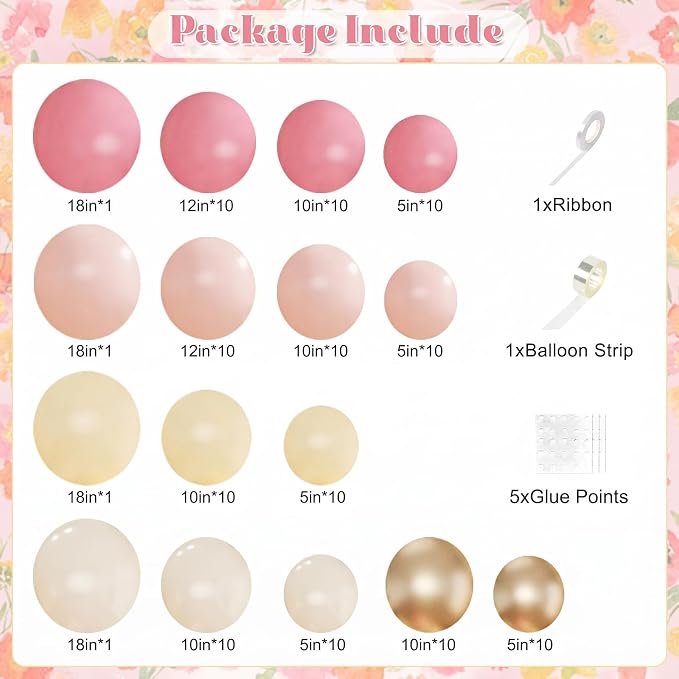 Pink and Yellow Balloon Arch Kit 124Pcs Pastel Light Pink Yellow Sand White Gold Balloons for Bee Theme Baby Shower Wedding Bridal Shower Birthday Party Decorations