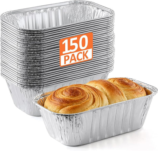 NEEBAKE 150 Pack 6x3.5x2 Disposable Aluminum Loaf Pans - 1 Lb Mini Loaf Pans, Small Aluminum Tin Foil Baking Pan, Food Containers for Baking, Cakes, Bread, Meat, Loaves