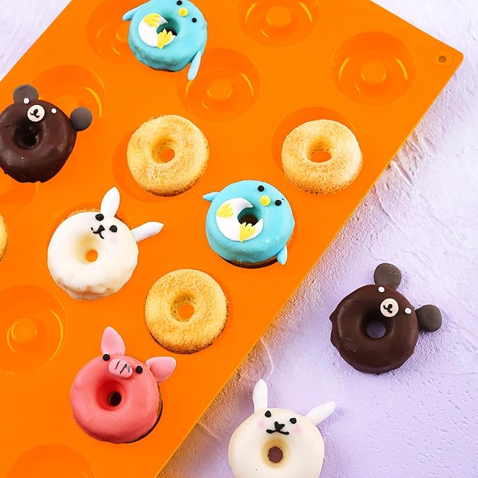 2er Pack Silicone Donut Mold - Non-Stick Silicone Doughnut Pan DIY Chocolate Baking Cookie Molds, Heat Resistant, Make Donut Cake Biscuit Bagels, BPA Free Dishwasher Safe (orange, 18 Cavities)