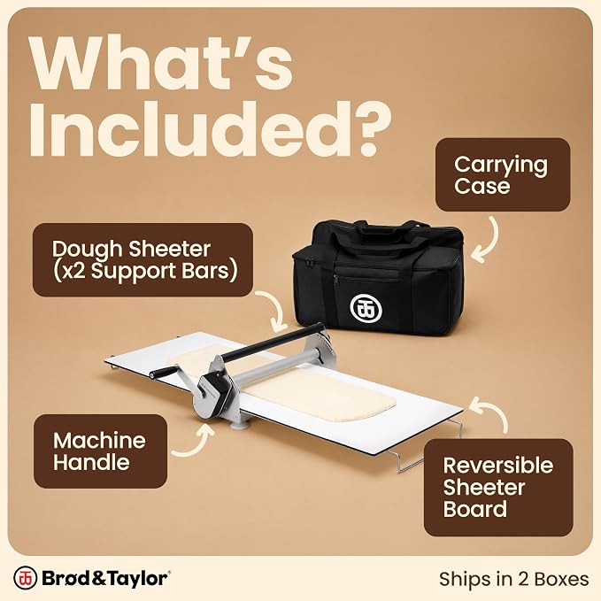 Brod & Taylor Countertop Dough Sheeter (with Carrying Case), Manual Operation, 0-26mm Adjustable Thickness for Faster & More Consistent Lamination