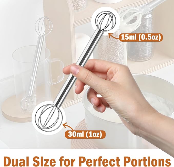 Stainless Steel Measuring Whisk, Double-Ended Whisk with 15ml & 30ml for Precise Mixing, Miso, Sauces & Batter, 2 Pack
