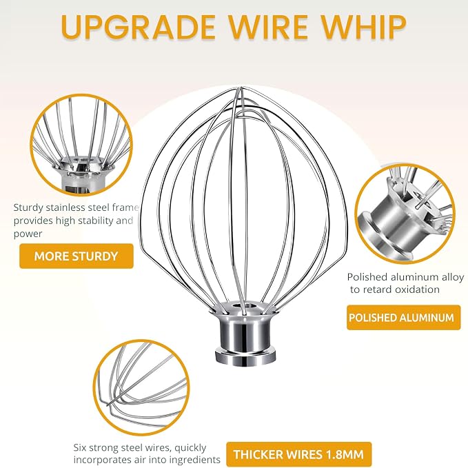 K45WW 6 Wire Whip for 4.5 5 QT KitchenAid Tilt-Head Stand Mixer，Whisk Attachment Fits Kitchen Aid, Compatible with Kitchen Aid Accessories K45, K45SS, KSM90, KSM110, KSM150 (Handwash Only)
