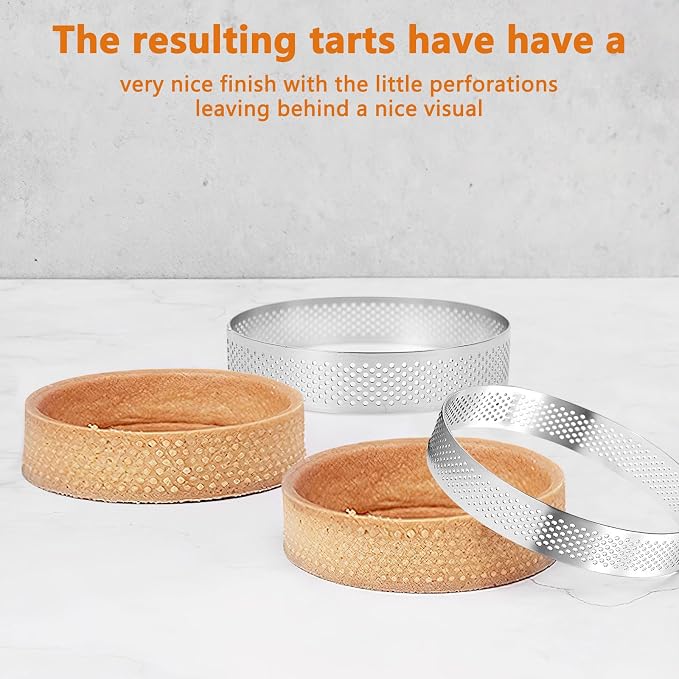Aringfes10 Pcs 4 Inch 304 Stainless Steel Tart Ring, Heat-Resistant Perforated Cake Mousse Ring, Round Ring Baking Doughnut Tools (10cm)