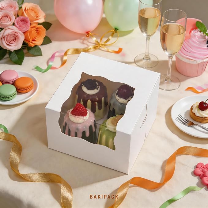 25 Roll Cake Boxes, White Bakery Boxes with Window, 5x5x3.5 inches Cookies Boxes Pumpkin Roll Container Donut Boxes Pastry Cake Packaging