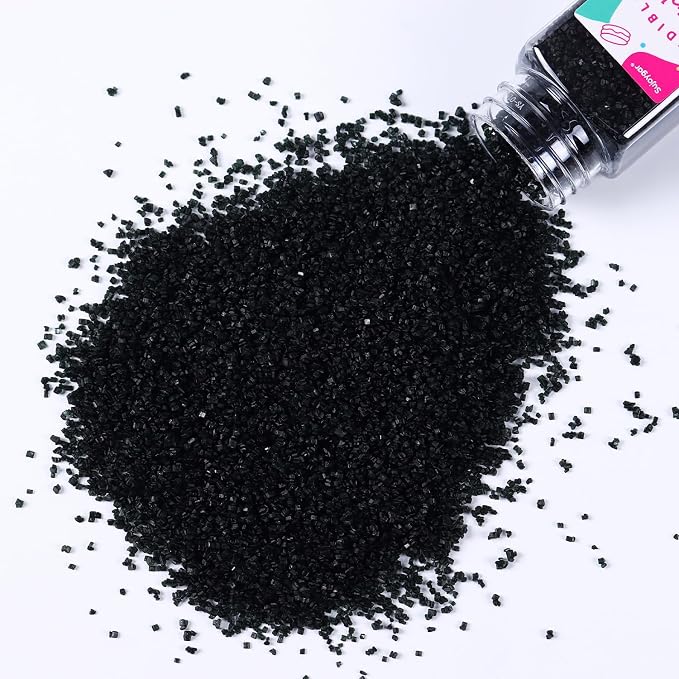 Black Sprinkles for Cake Decorating, 3.52oz Black Sanding Sugar Sprinkles, Edible Glitter Sprinkles for Cupcake Toppers Baking Drinks Cookie Ice Cream Dount Chocolate