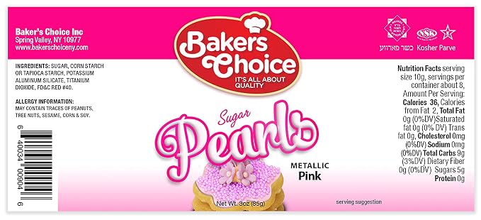 Baker's Choice Bakers Choice Edible Pearls - Metallic Pink Pearl Sprinkles - Edible Sugar Pearls - Dairy Free - Kosher - 3 oz.