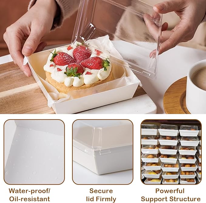 50 Pack Small Charcuterie Boxes with Clear Lids - Disposable Food Containers, 5Inch Dessert Boxes for Presenting and Transporting an Assortment of Meats, Cheeses, Fruits and Other Delicacies.