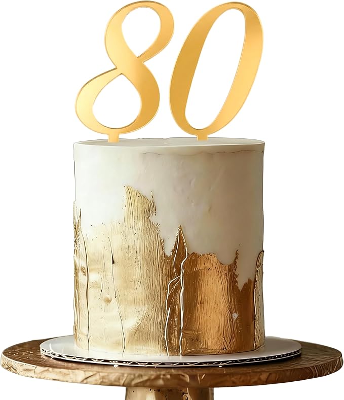 Gold Mirror Acrylic 80 Cake Topper Number 80 Anniversary Cake Decor Elegant Cake Decoration for 80th Birthday Party Celebration Supplies