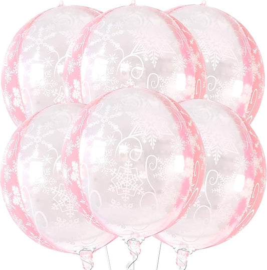 KatchOn, Huge 22 Inch Pink Snowflake Balloons - Pack of 6 | Mylar Snowflake Balloon, Pink Snowflake Decorations | Birthday Decorations For Women | Baby Shower, Princess Birthday Decoration