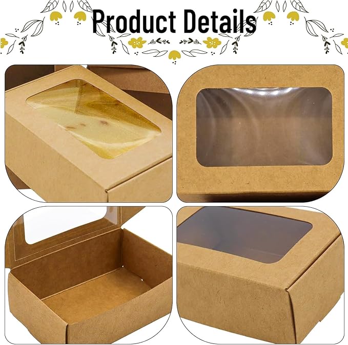 RYKOMO 40 PCS Soap Boxes for Homemade 3.55 x 2.4 x 1.2 Inch Small Soap Paper Box Mini Kraft Treat Box with Window for Homemade Soap Packaging Boxes Supplies