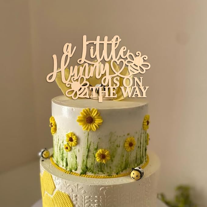 ZAIBIANHAO A Little Hunny Is On The Way Cake Topper - Bee Theme Cake Decorations,Wooden Cake Topper for Baby Shower Party Supplies,Gender Reveal Photo Props