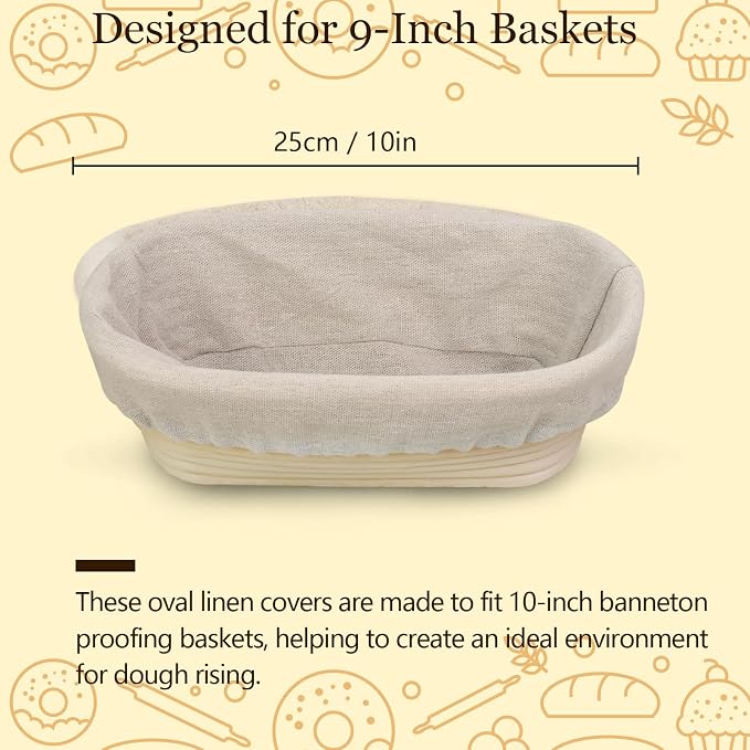 10 PC Oval Bread Proofing Cloth Covers – 10" Reusable Banneton Liners for Oval Sourdough Baskets – Natural Unbleached Cotton Dough Covers for Fermentation – Fits Most 10" Banneton Baskets