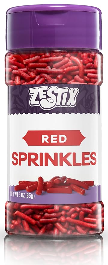 Red Sprinkles 3 oz Bottle | Jimmies Sprinkles for Cake Decorating | Dessert Topping for Baking, Cupcakes, Cookies, Ice Cream, Holidays & Parties