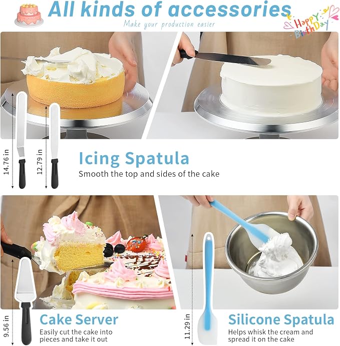 300 PCS Cake Decorating Kit, Cake Decoration Supplies, Baking Accessories Tools Set, Cake Turntable Stand Frosting Piping Bags Icing Tips Nozzles Spatulas Smoothers Cookie Cutters Cupcake Muffin Cups