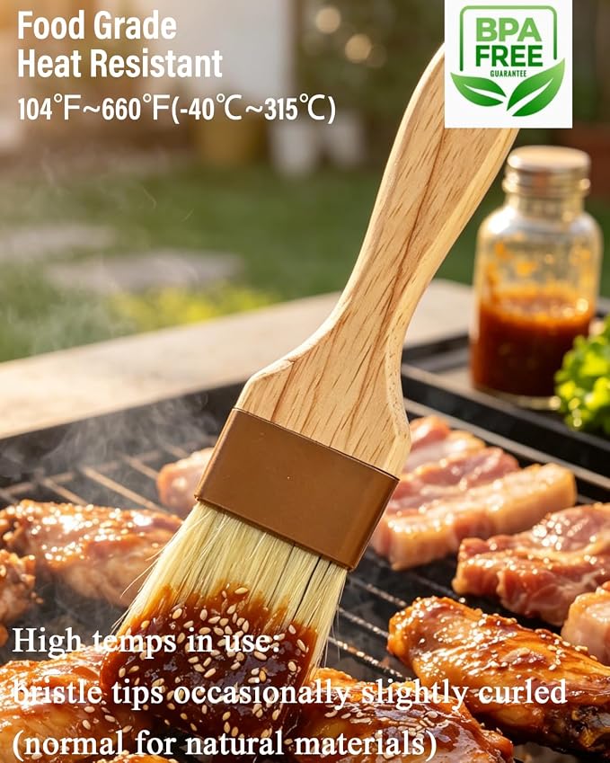 Natural Boar Bristle Pastry & Basting Brush - Non-Shedding, Food-Grade & Heat-Resistant Kitchen Tool for Cooking, Baking, Butter, Egg Wash, Oil, Sauce, Marinade & Cleaning Coffee Grinders - 1.5 Inch