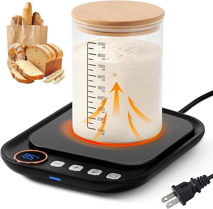 Sourdough Starter Warmer Mat, Sourdough Heating Mat for Jars up to 40 oz with Temp Memory Function & Precise 1°F Thermostat Control, Sourdough Warming Mat for Home Baking (Black, Regular)