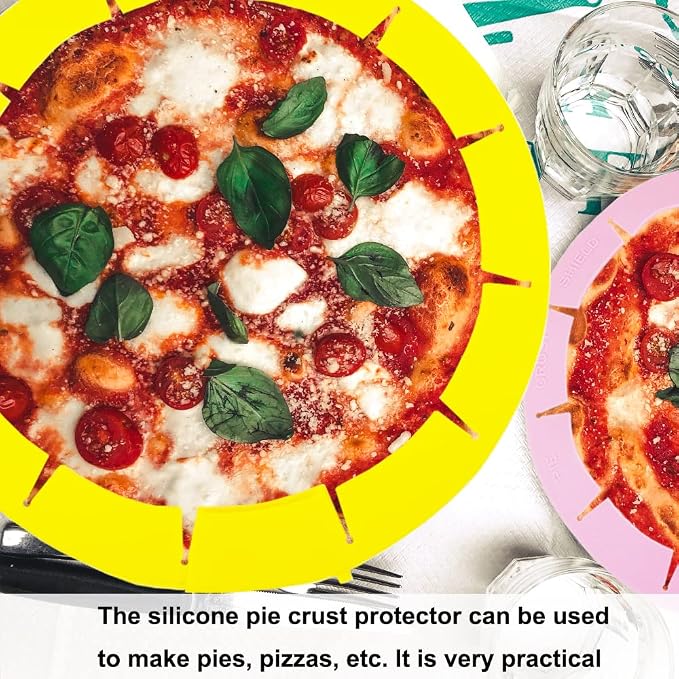 Adjustable Silicone Pie Crust Shield Pie BPA-free Protectors Cover Kitchen Tool for Baking Pie Pizza, Fits 8-11.5 Inches Pie (Yellow-2pcs)
