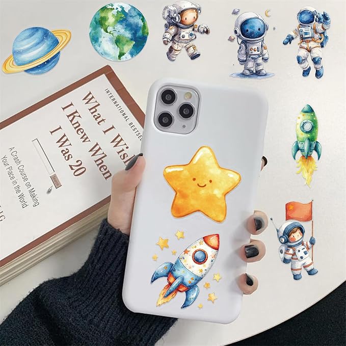 Clear PET Outer Space Stickers for Scrapbooking Journaling Junk Journal Scrapbook Supplies - Waterproof Transparent for Resin Crafts Decorative 50 Pcs (Colourful-B6)