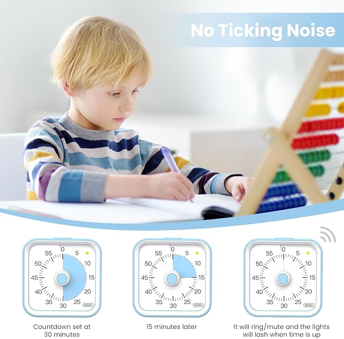 Visual Timer for Kids with Pause Function, 60 Minute Countdown Timer for Kids Desk Study, Teaching, Kitchen Cooking, Office Meetings, Time Management for ADHD (Blue)