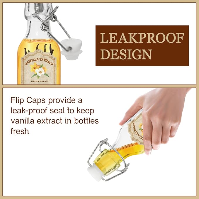 10 Pack Swing Top Glass Vanilla Extract Bottles 4 oz with Lids, Vanilla Extract Labels and Funnel, Glass Boston Bottles for Syrup Gift, Flip Top Jars