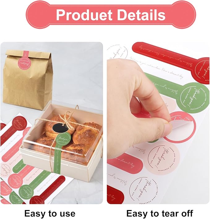 400Pcs Handmade Food Baking Seal Stickers Labels,Colorful Long Label Bakery Sticker,Self-Adhesive Goods Bakery Stickers Sealing Tamper-Proof Sticker for Pastry Bags Lollipops Candy Cake