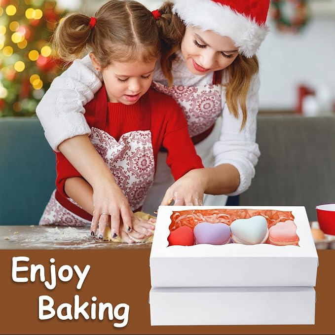 20pcs 8x5x2 Inch Cookie Boxes Bakery Boxes with window Chocolate Covered Strawberries Box Treat Box for Macaroon Dessert Pastry Muffins-White