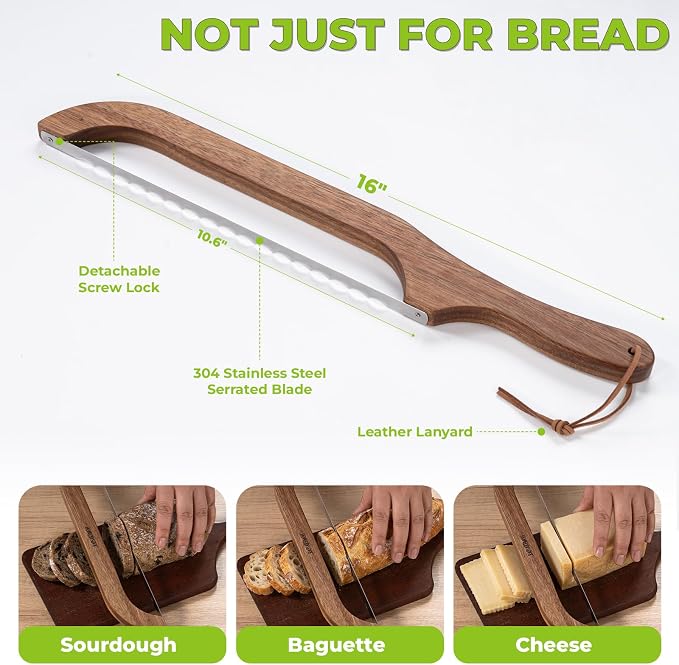 RAPSAKEMOH Sourdough bread knife,Bread Slicer for Homemade, Bread Knife for Homemade Bread sourdough,Serrated Stainless Blade,Bread Cutter,sourdough cutter,Easy Even Slicing&Clean (Walnut Brown)