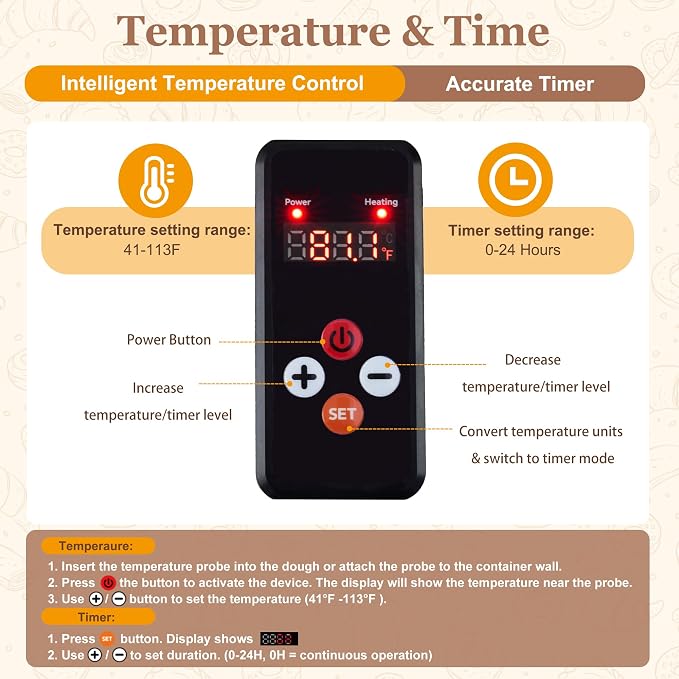Bunmery Sourdough Starter Warmer Wrap 2 Pieces, Sourdough Starter Jar Heat Wrap, Sourdough Heating Warming Mat with Temperature Control(41-113℉) & 24H Timer, Dough Bread Warmer for Kitchen Baking
