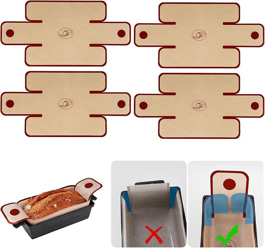 NiHome 4-Pack Silicone Bread Loaf Pan Liners, Reusable and Nonstick Silicone Bread Sling, Fit for 9x5, 9.5x5, and 10x5 Inch Loaf Pans, Dishwasher Safe, Easy to Clean - Brown base, red edges