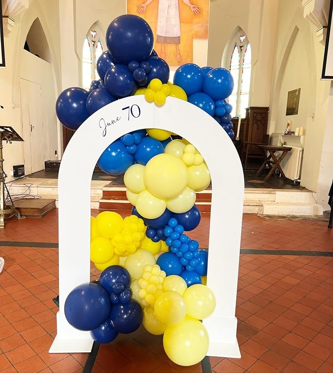 144Pcs Blue and Yellow Balloons Garland Arch Kit - 18 12 10 5 inch Navy Blue and Yellow Latex Party Balloons for Birthday Anniversary Baby Shower New Year 2026 Graduation Party Decorations