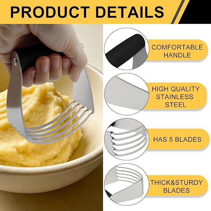 Pastry Shortening Blender Cutter,Stainless Steel Dough Masher for Butter Biscuit,Baking Kneading Dough for Flakier and Fluffier Pie Crusts/Almond(Black)