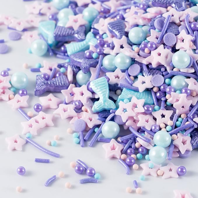 Mermaid Sprinkle Mix 4.2oz Edible Pearls Sugar Stars sprinkles Summer Ocean Sprinkles for Cake Decorations, Baking, Ice Cream, Cookies, Cupcake Topper Candy, Chocolate, Parties