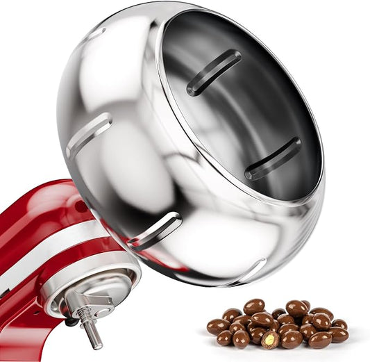 Chocolate Coating Attachments Compatible with KitchenAid 4.5-5 Qt Tilt-Head Stand Mixer, 304 Stainless Steel Sugar Coating Machine for Nuts, Almonds and Fruits