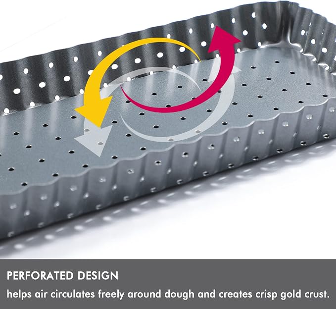Webake Tart Pan with Removable Bottom, 14 Inch Rectangle Quiche Pan Perforated Tart Tin Nonstick Crispy Baking Tray for Fluted Pie Pizza Quiche Tart (Pack of 2)