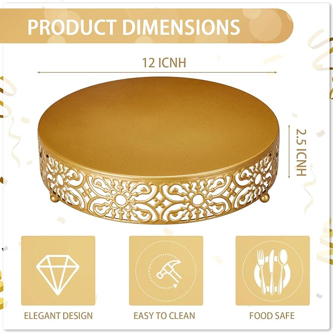 Wenqik 12 Inch Cake Stand Round Metal Cupcake Dessert Wedding Cake Stand Cookies Display Holder Fruit Food Serving Tray for Table Wedding Birthday Anniversary Party Decor (Gold)