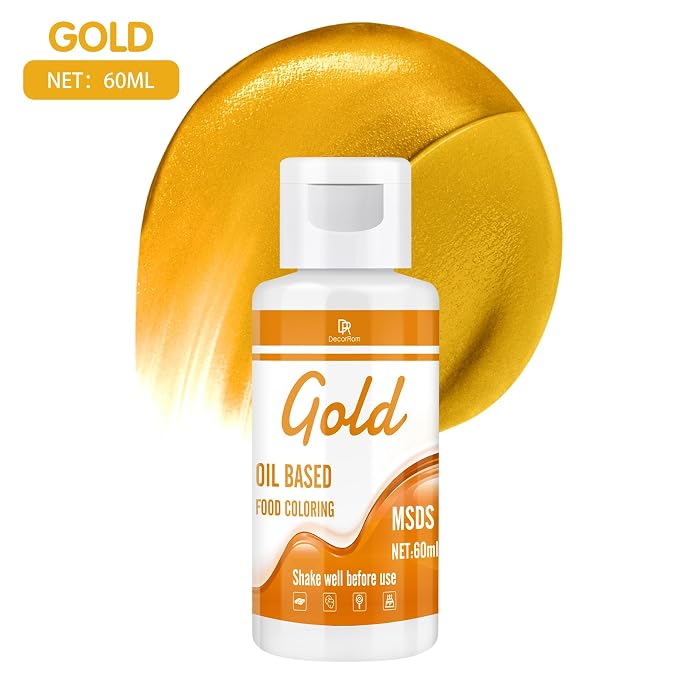 Oil Based Food Coloring - Vibrant Food Coloring for Chocolate, Candy Melts, Baking, Cake Decorating - Upgraded Edible Food Color Dye for Icing, Fondant,Butter, Cookie, DIY Crafts - 2 Fl.oz (Gold)