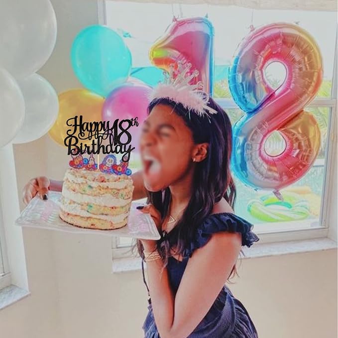 1 PCS Happy 18th Birthday Cake Topper Glitter Cheers to 18 Years Birthday Cake Pick 18 Fabulous Cake Decoration for Happy 18th Birthday Theme Party Decorations Supplies Black