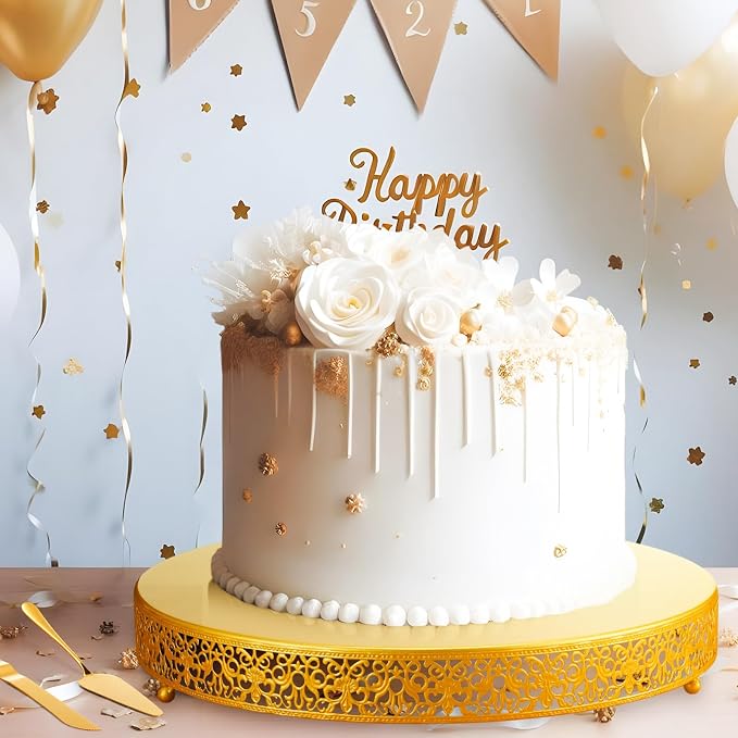 Wenqik 18 Inch Gold Cake Stand Set Metal Round Cupcake Dessert Stand with Cake Cutting, Spatula Wedding Cupcake Pastry Display Candy Holder Display for Wedding Party Birthday Baby Shower(Classic)