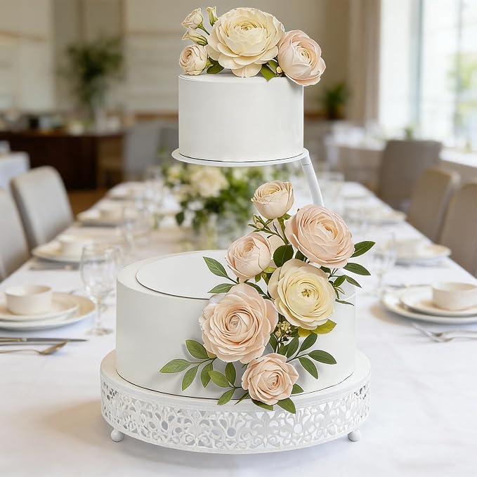 LemonRoad 2 Piece White Floating Cake Stand Spacer Separator, 6 8 12 Tiered Wedding Cake Stand Round Dessert Display for Birthday Centerpiece Anniversary Party Table Display Decoration(Classic)