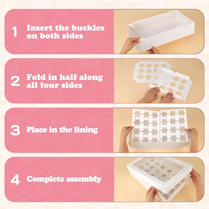 TOMNK 6 Pack Cupcake Boxes with Window for 24 Standard or Mini Cupcakes, White Cupcake Containers with Window for Birthday Holiday Party and Grad Party Dessert Packaging (17.5x11.5x4 Inch)