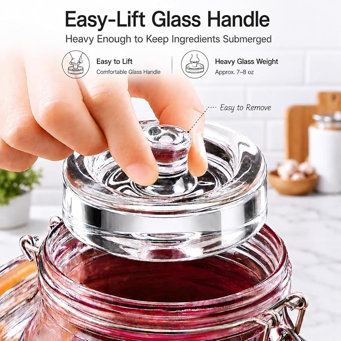 Fermentation Jars, 2L Fermenting Kit With Glass Weights, 2-Pack | Wide-Mouth 2L Glass Jar With Self-Venting Airlock, Ideal For Sauerkraut, Kimchi, Pickles And Other Homemade Ferments
