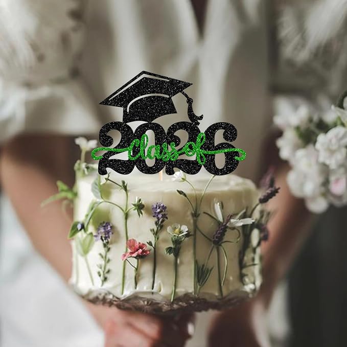 1 Pack Class of 2025 Cake Topper Glitter Congrats Grad Cap 2025 Graduation Cake Pick for 2025 Graduation Theme High School Boys Girls Graduate Party Cake Decorations Supplies Black Silver