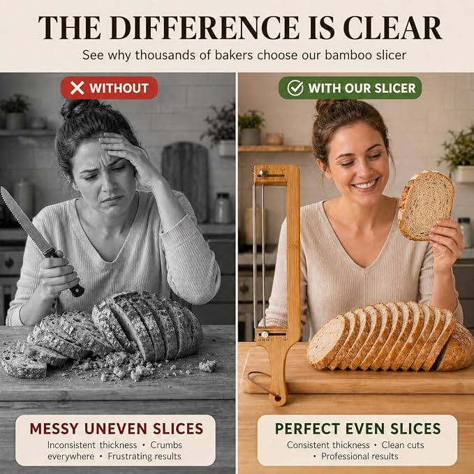 Premium Adjustable Bread Slicer Knife with Guide for Even Slices Perfect for Sourdough, Homemade Loaves Durable Artisan Bread Cutting Tool Essential Kitchen Gadget for Bakers and Home Chefs