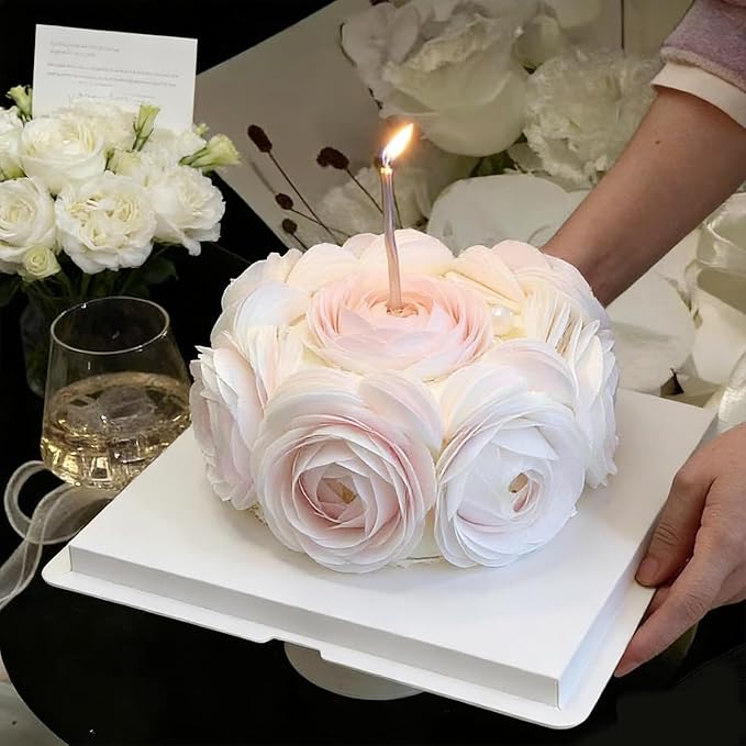 60PCS/80PCS Wafer Paper Round Pieces 3D Spherical Cake Edges Rice Paper Swan Rose Flower Round Cupcake Decoration Inserts (60, Pink, small)